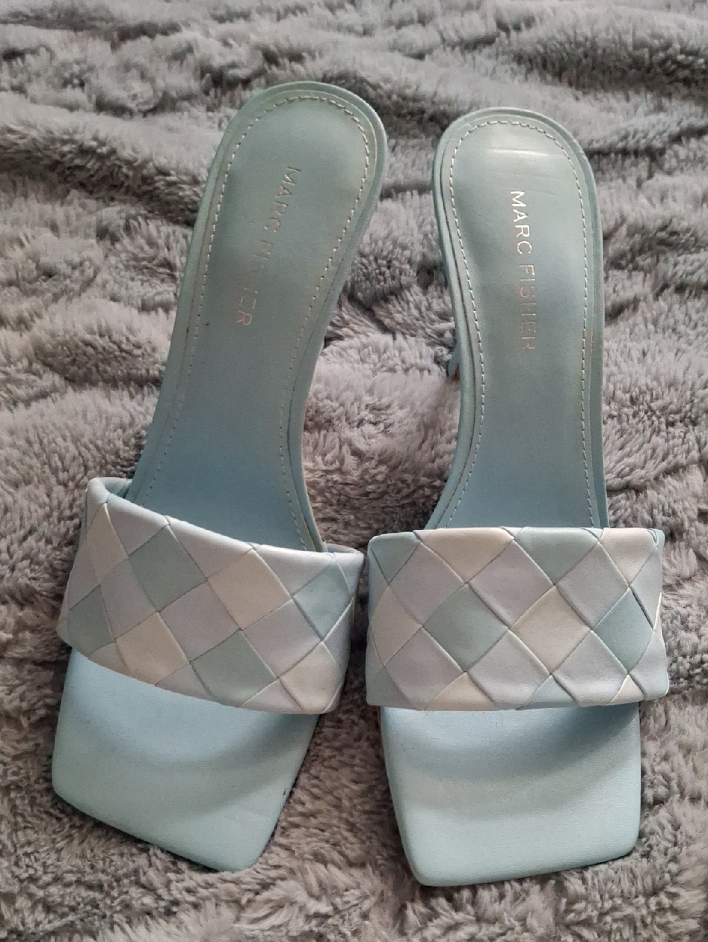 Marc Fisher Pastel Blue & White Woven Slide Mules